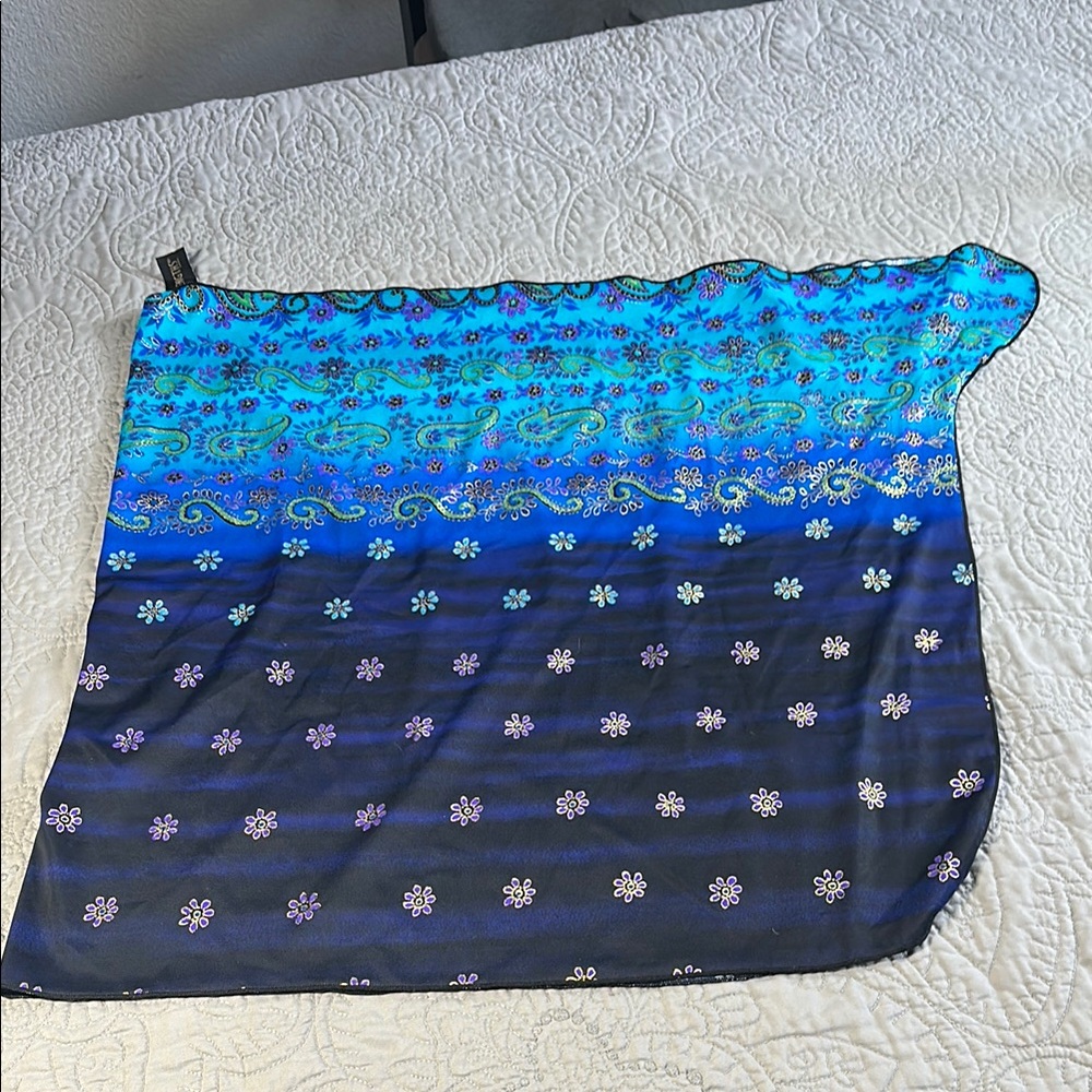 Blue and Black Patterned Scarf